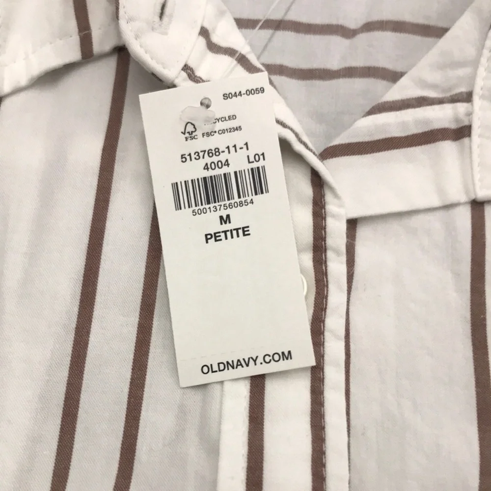 Old Navy Women's White and Brown Striped Button Down Shirt - Picture 2 of 6